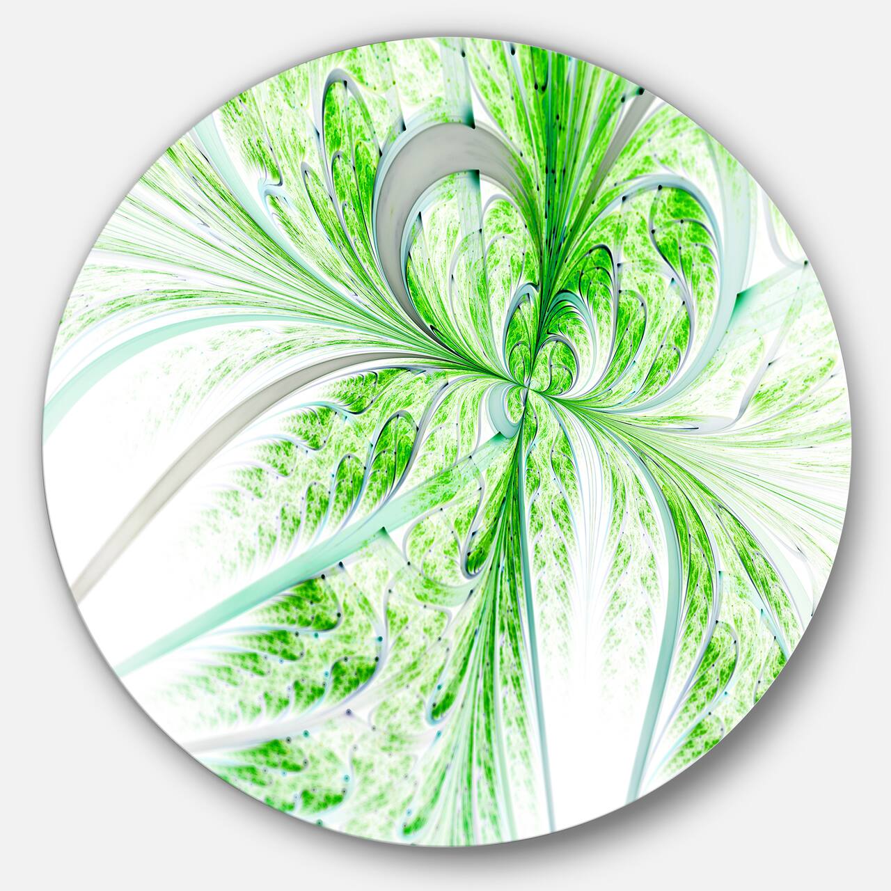 Designart - Green Grungy Floral Fractal Shapes' Large Floral Metal Circle Wall Art